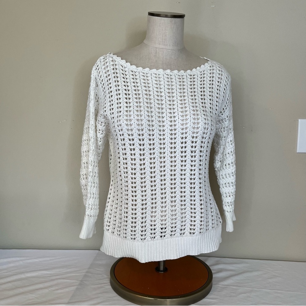 Free People Womens Size Small White Crochet Boho Open Knit Pullover Sweater